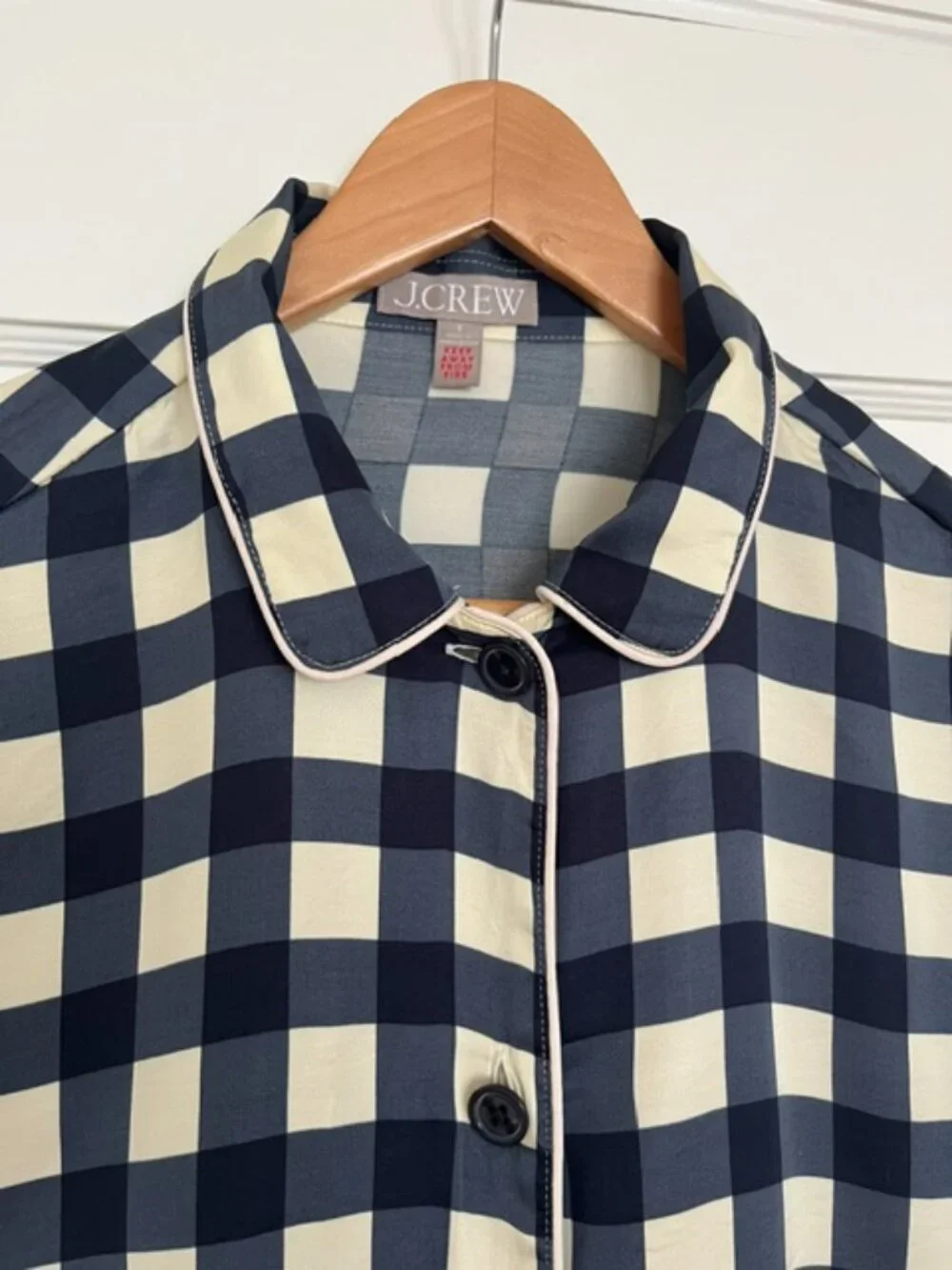 J. Crew Soft Shine 2 Piece Pajama Set in Navy Gingham | Size Small